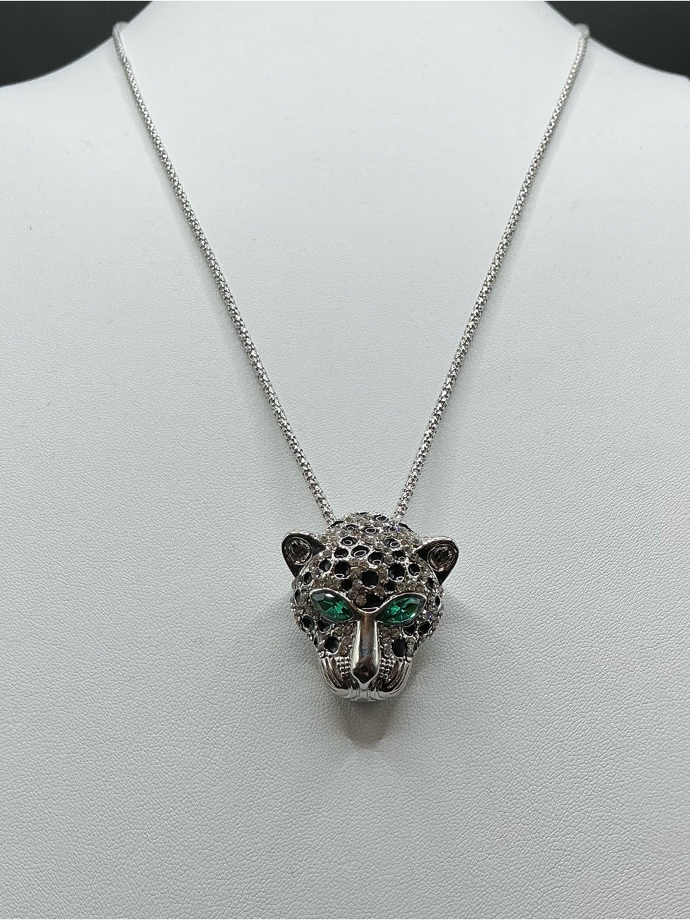 SILVER TONE RHINESTONE PANTHER HEAD BROOCH PENDANT COMBO NECKLACE NWOT